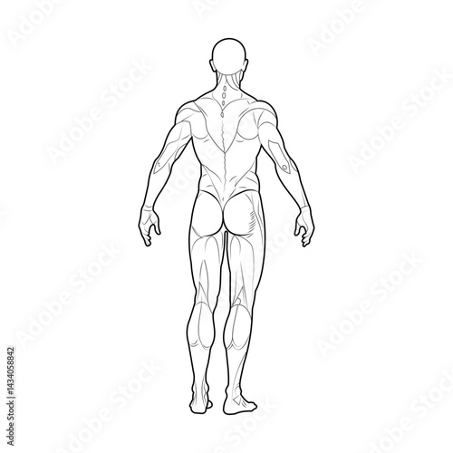 Hand drawn human body outline illustration and muscles anatomy