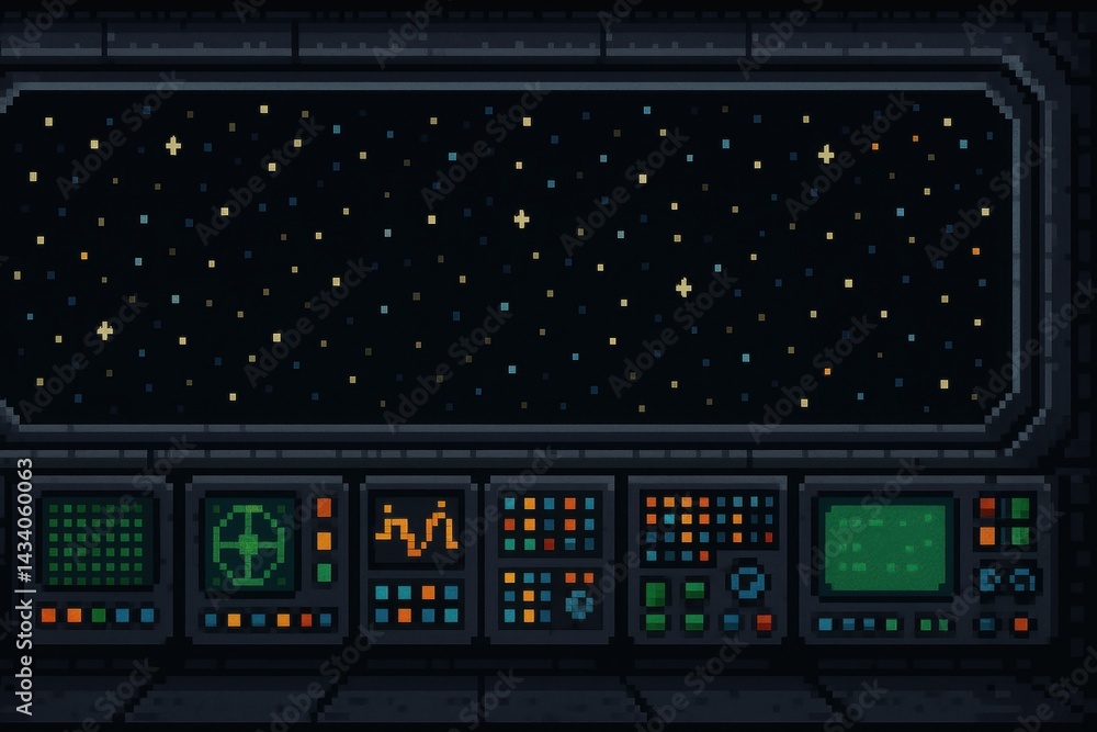 Retrofuturistic Spaceship Control Room: High Fidelity Pixel Art for Gaming and Design