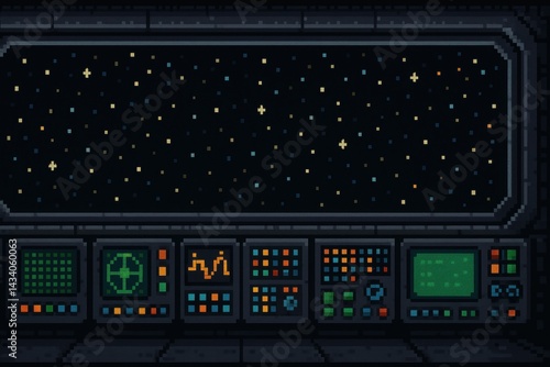 Obraz na płótnie Retrofuturistic Spaceship Control Room: High Fidelity Pixel Art for Gaming and Design w salonie