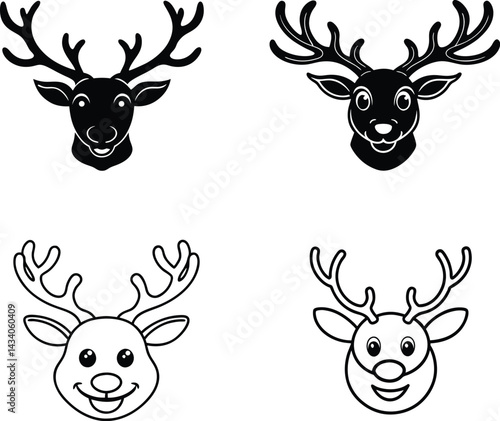 Wallpaper Mural Smiley Reindeer Face Outline Vector Icon Set, Cute Reindeer Face Outline Icons for Christmas Design,Christmas Reindeer Face Line Art Vector Collection, Adorable Reindeer Face Outline Icon Pack,  Torontodigital.ca