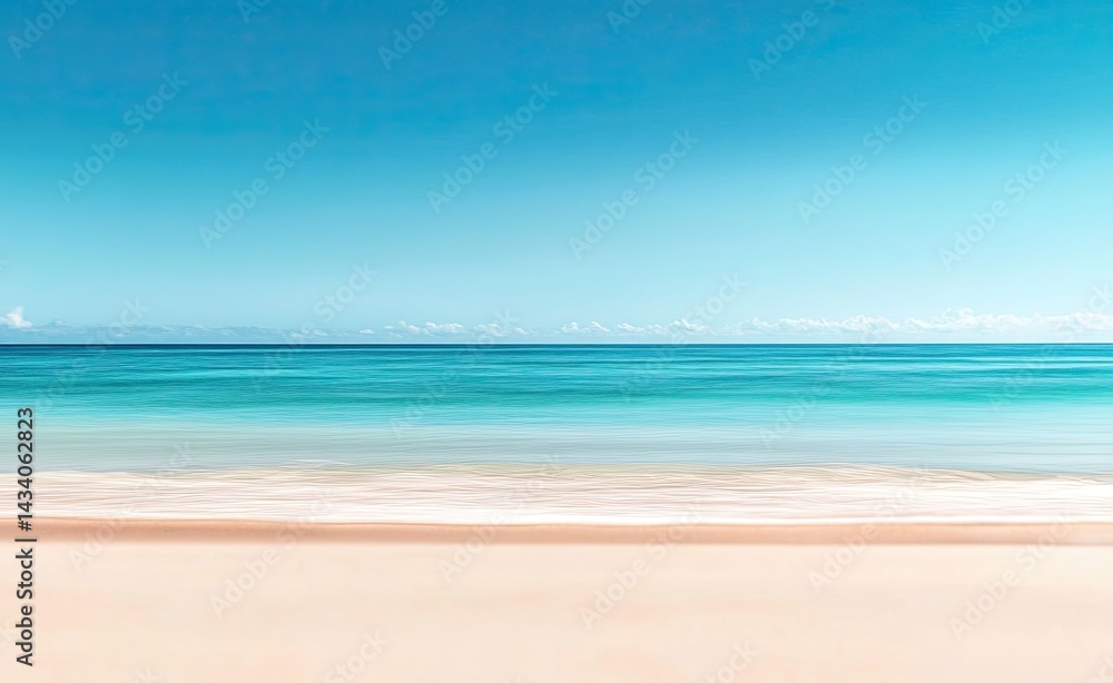 Fototapeta premium Serene seascape, blue sky meets turquoise water and sandy beach on clear sunny day