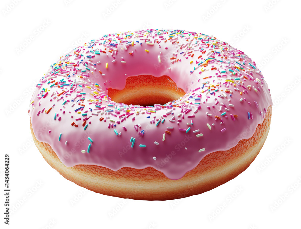 Delicious pink frosted donut bakery food sweet treat isolated on transparent background Delicious pink frosted donut bakery food sweet treat isolated on transparent background