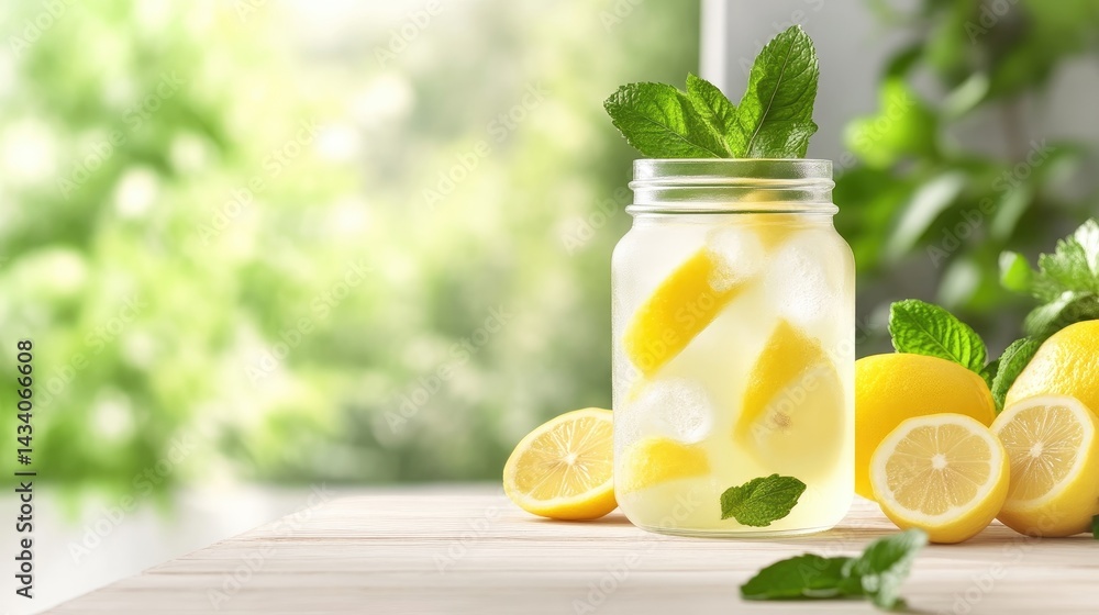 Fototapeta premium Refreshing Iced Lemon Water with Mint