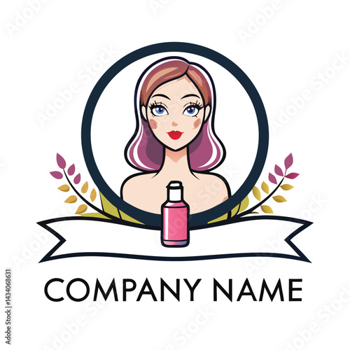 Elegant female beauty brand logo with a product bottle