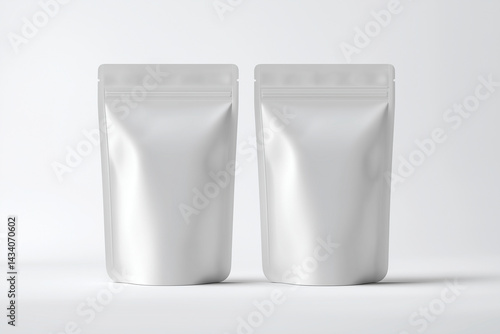 White Stand-Up Pouch Mockup – 3D Render Packaging Template on Clean White Background