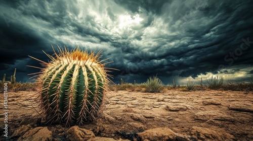 Obraz na płótnie cactus in the middle of a dry desert with a dull sky w salonie