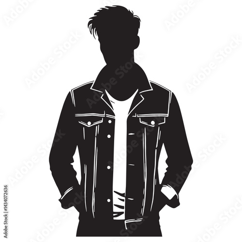 Casual Denim Jacket silhouette, effortless layering essential – Denim Jacket illustration – Minimalist Denim Jacket vector – Men’s dress silhouette

