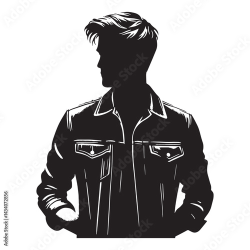 Relaxed Denim Jacket silhouette, comfort meets cool attitude – Denim Jacket illustration – Minimalist Denim Jacket vector – Men’s dress silhouette

