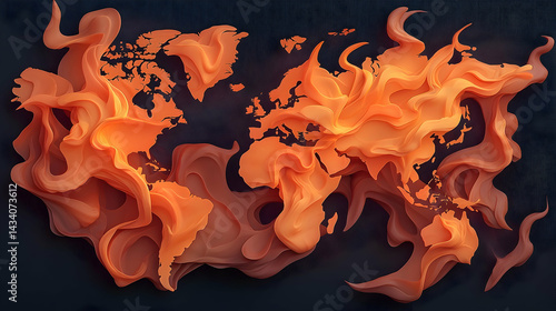 Burning World Map at Sunset
