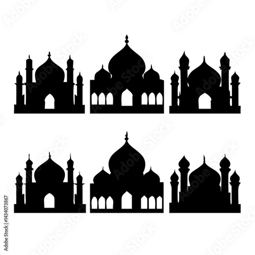 Creative pack of 6 Taj Mahal vector drawings with symmetrical detail. Ideal for travel content or architecture visuals.