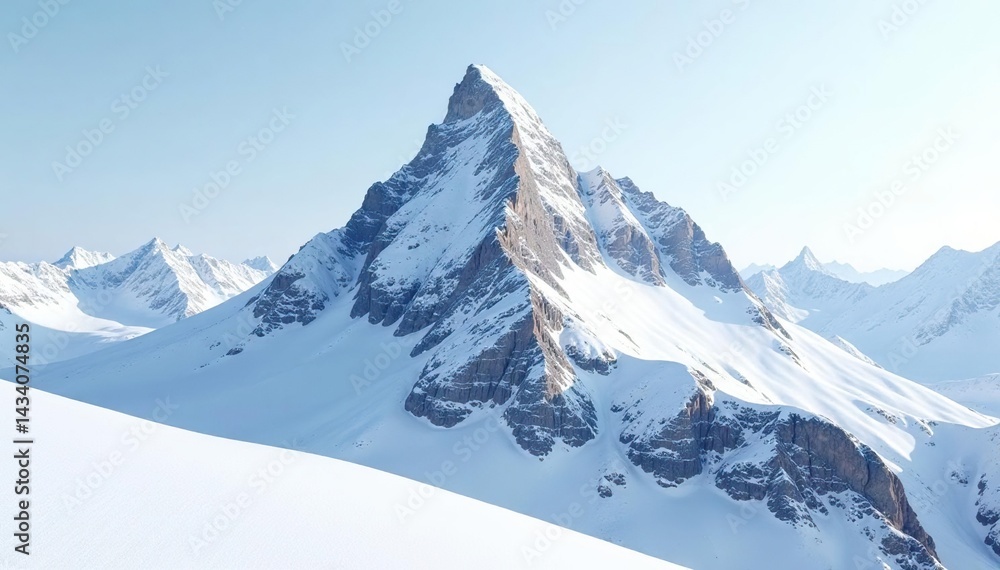 Obraz premium Snow covered mountain peak, stark white landscape, mountain, white, frozen