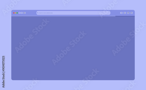 Transparent browser window on blue and violet background. Window internet browser with toolbar and search bar. Blank screen website mockup. Template design for ui, ux, app. Vector illustration