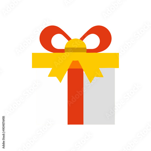 Minimalist illustration in red, white and yellow. Present. Gifts.