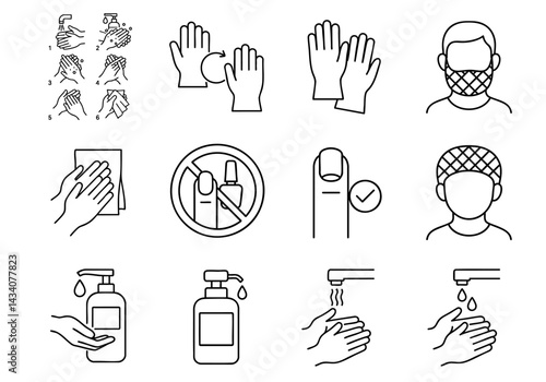food safety hygiene training concept. Hand hygiene and safety icons for health awareness and prevention.