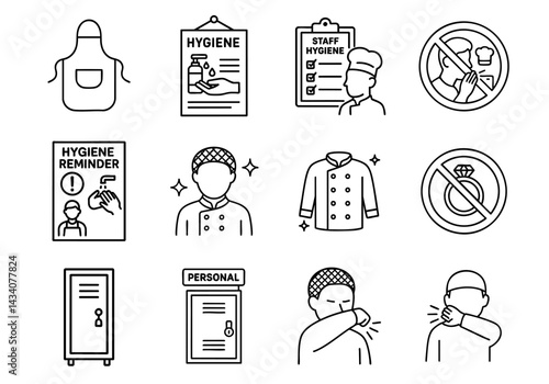 food safety hygiene training concept. Hygiene-related icons and reminders for food safety practices.