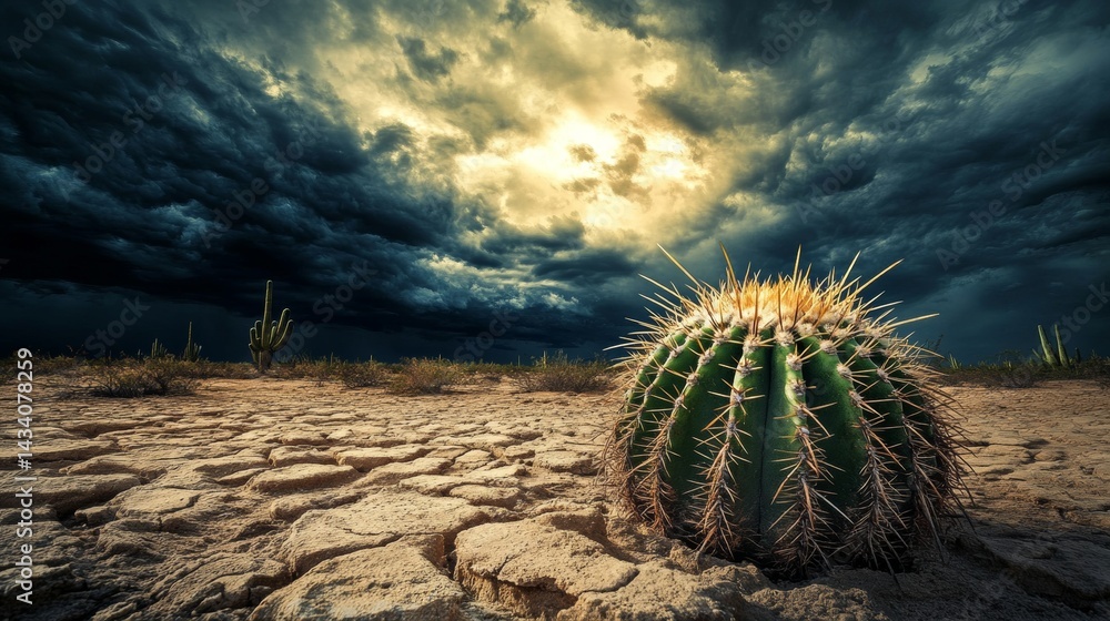 cactus in the middle of a dry desert with a dull sky