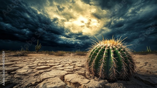 Obraz na płótnie cactus in the middle of a dry desert with a dull sky w salonie
