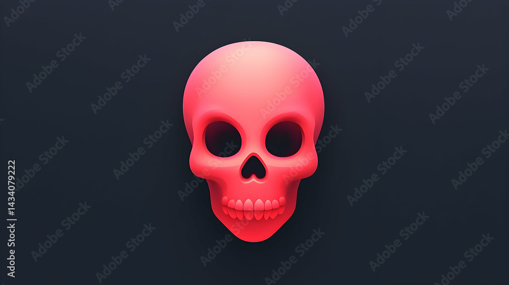 Fototapeta premium Pink Neon Skull on Dark Background Digital Art