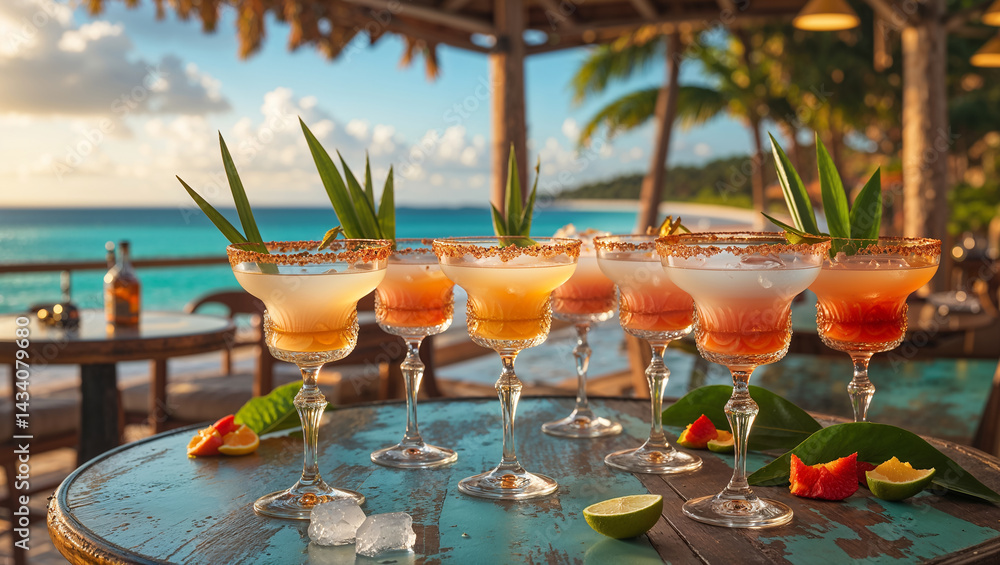 Daiquiri cocktail on a table with stunning seascape of Cuba in the background