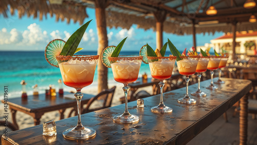 Obraz na płótnie Daiquiri cocktail on a table with stunning seascape of Cuba in the background w salonie