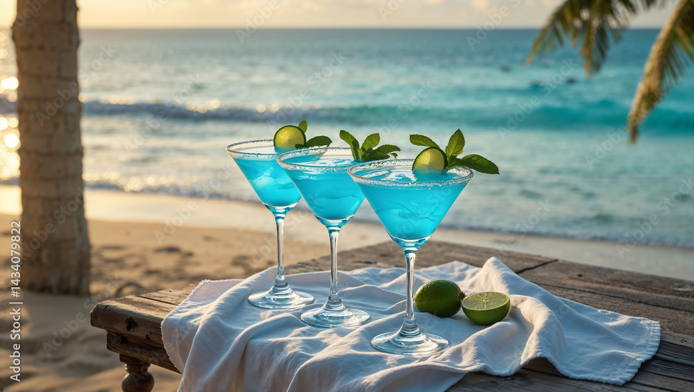 Daiquiri cocktail on a table with stunning seascape of Cuba in the background