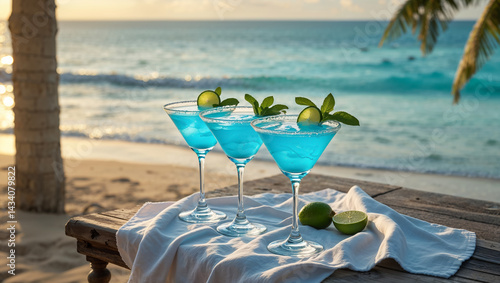 Obraz na płótnie Daiquiri cocktail on a table with stunning seascape of Cuba in the background w salonie