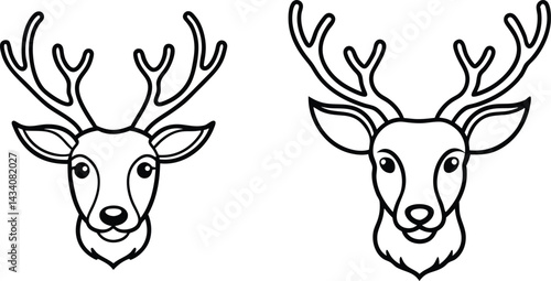 Wallpaper Mural Smiley Reindeer Face Outline Vector Icon Set, Cute Reindeer Face Outline Icons for Christmas Design,Christmas Reindeer Face Line Art Vector Collection, Adorable Reindeer Face Outline Icon Pack,  Torontodigital.ca