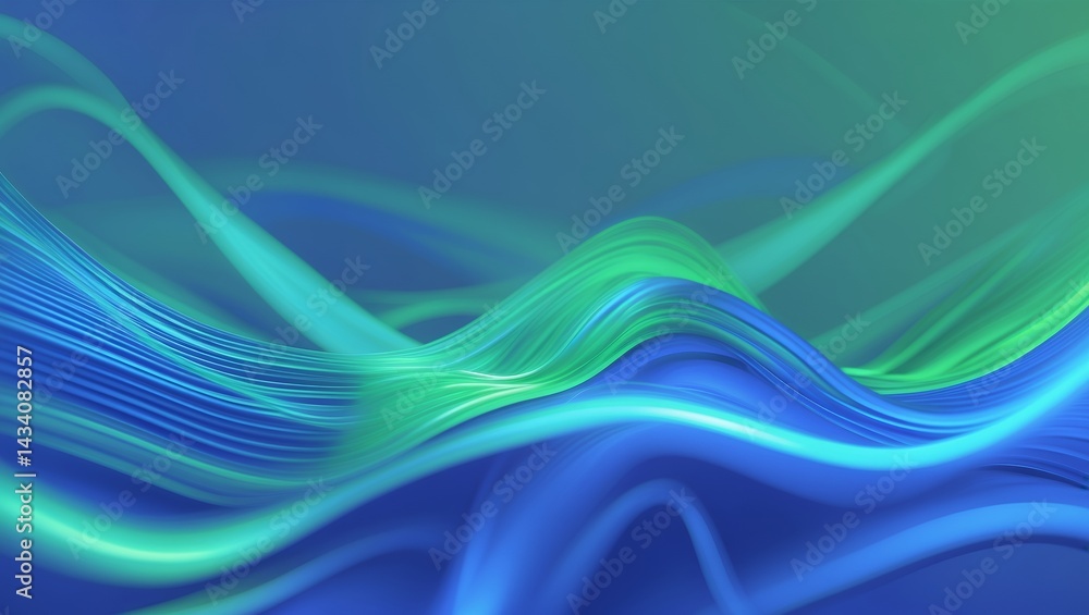 Fototapeta premium Translucent green and blue neon waves on white