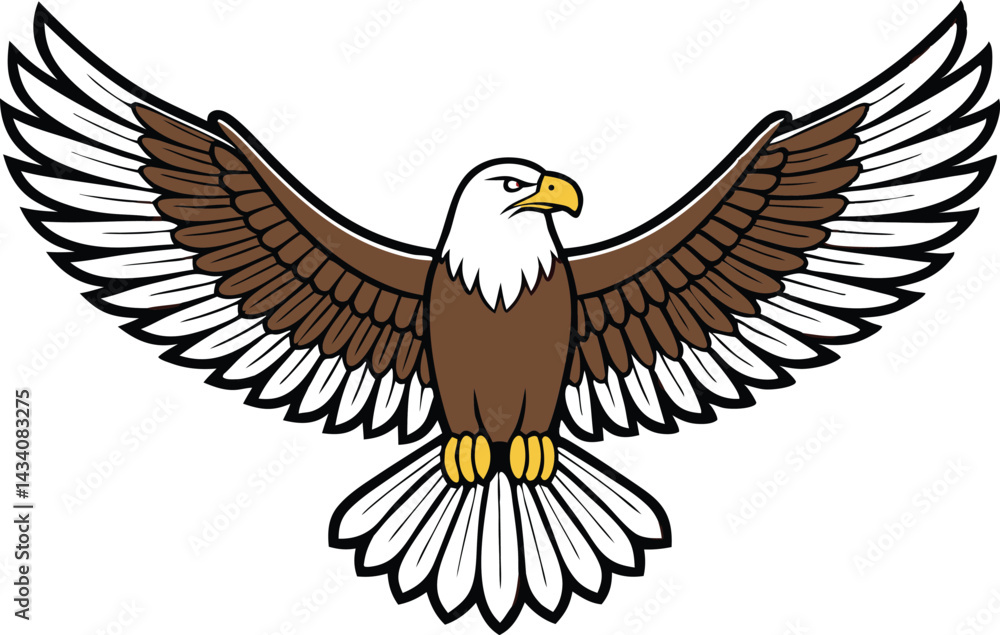 Fototapeta premium Bald eagle in flight with majestic wingspan and detailed feathers in realistic vector art style