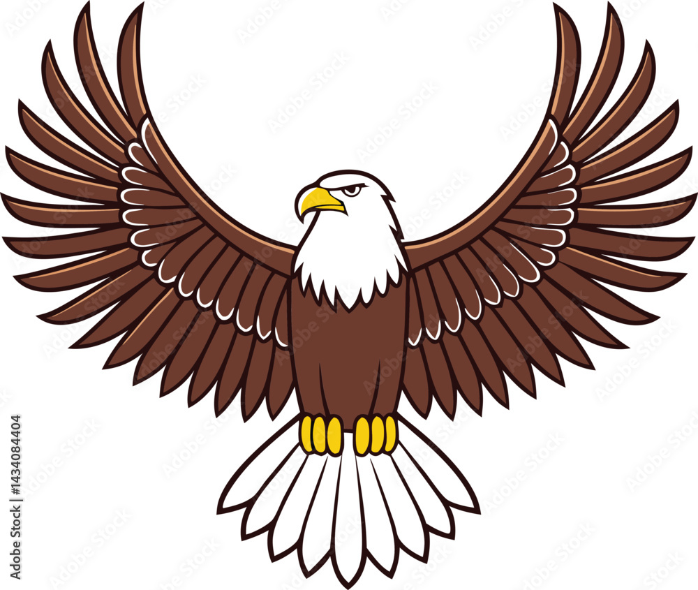 Obraz premium Bald eagle in flight with majestic wingspan and detailed feathers in realistic vector art style