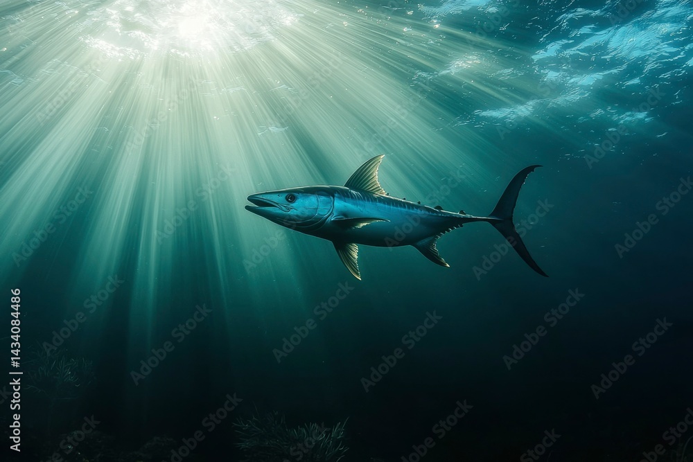 Obraz premium Tuna Fish Underwater Sunlight