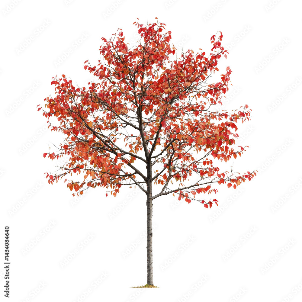 Obraz premium Vibrant red maple with a transparent setting showcases autumn vibrancy against nothingness