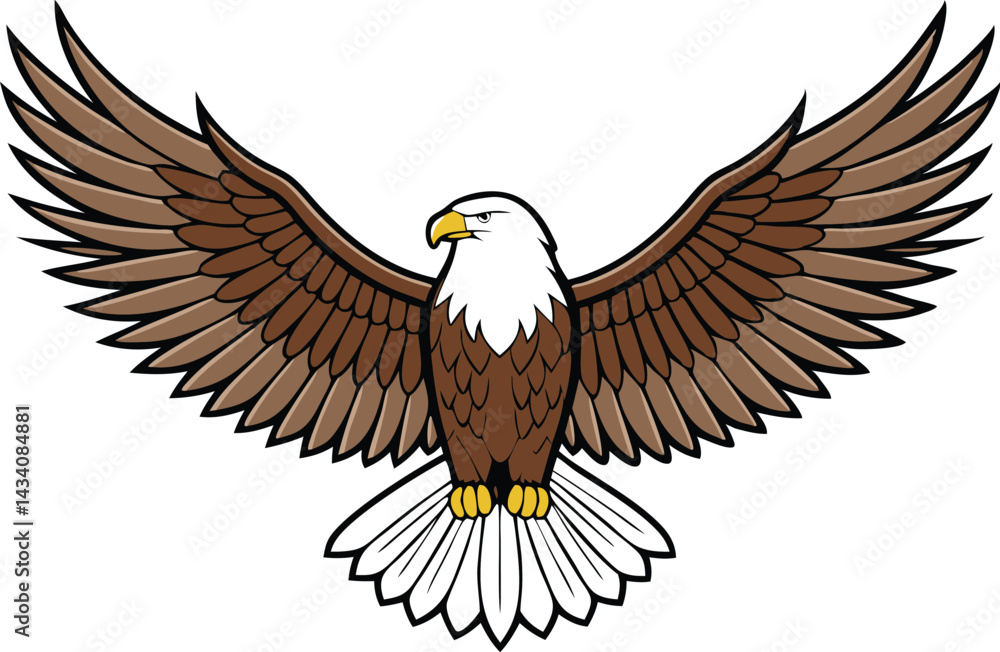 Obraz premium Bald eagle in flight with majestic wingspan and detailed feathers in realistic vector art style