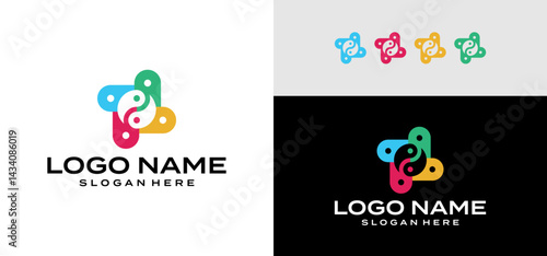 Illustration of colorful yin and yang designs. Yin yang vector combination with slack icon logo.