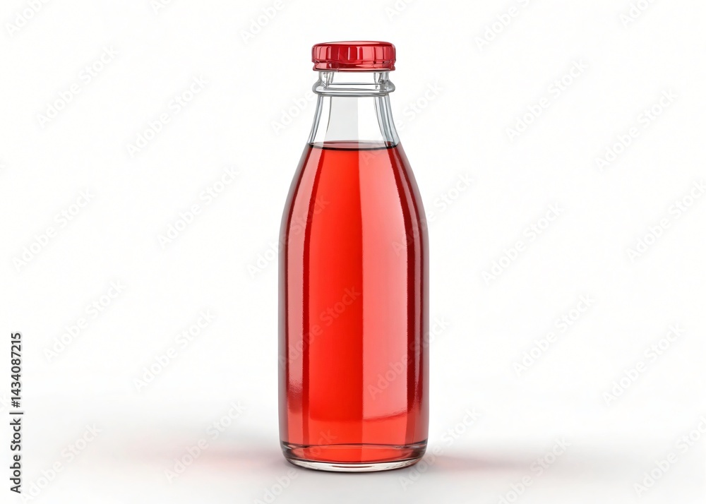 Red Drink in Glass Bottle with Red Cap Beverage Packaging Mockup Studio Shot Red Drink in Glass Bottle with Red Cap Beverage Packaging Mockup Studio Shot