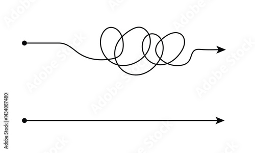 Complex line and Complicated way. Idea thinking process concept. Messy ball becomes a straight line concept.