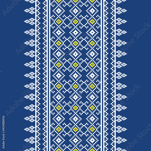 pixel patterns, Geometric Tribal Textile in Blue and White