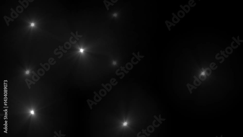 Photographer camera flashes. Random bright blinking lights. Flashing lens flare. Camera flashes of photographers on a black background. Photo camera flashes on the stadium, seamless loop.