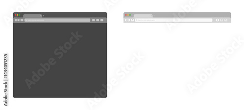 Transparent browser window on blue and violet background. Window internet browser with toolbar and search bar. Blank screen website mockup. Template design for ui, ux, app. Vector illustration