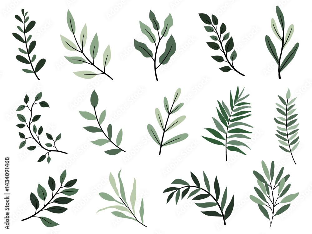 Vector design elements collection of plant green forest, green art leaves natural herb in silhouette beauty decoration elegant illustration for design. Vector design elements collection of plant green forest, green art leaves natural herb in silhouette beauty decoration elegant illustration for design.