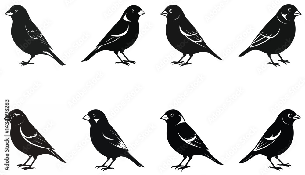 Fototapeta premium finches silhouette vector set isolated on white background.