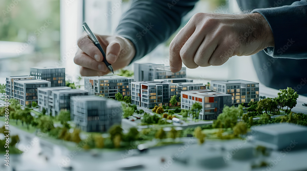 Fototapeta premium Hands Planning Miniature City Model