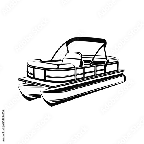 Canopy covered pontoon illustration silhouette isolated on white background