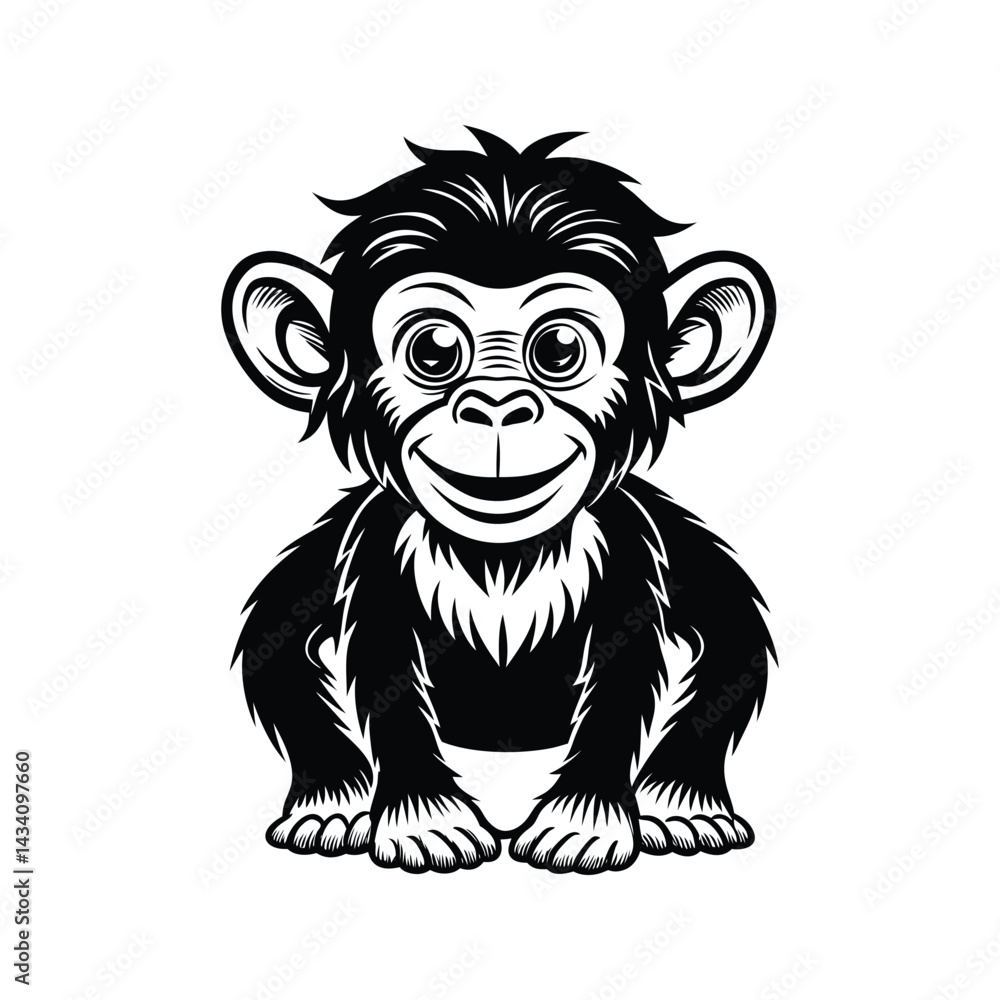 Obraz premium Cartoon monkey in a suit silhouette isolated on white background
