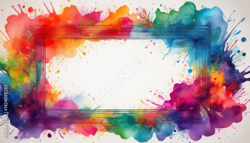 Vibrant Abstract Watercolor Art Frame with Colorful Splashes and Dynamic Brush Strokes
