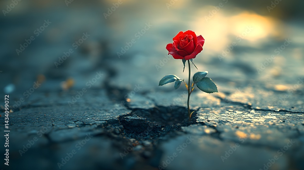 Vibrant Red Rose Defying Hard Concrete: A Symbol of Strength, Resilience, and the Unyielding Spirit of the Black Community Amidst Urban Adversity