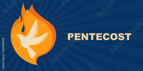 Pentecost dove flame Holy Spirit fire symbol Christian religion celebration of Pentecost. Banner