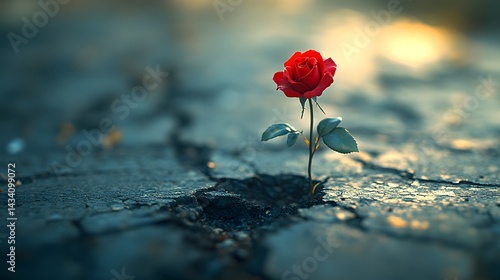 Obraz na płótnie Vibrant Red Rose Defying Hard Concrete: A Symbol of Strength, Resilience, and the Unyielding Spirit of the Black Community Amidst Urban Adversity w salonie