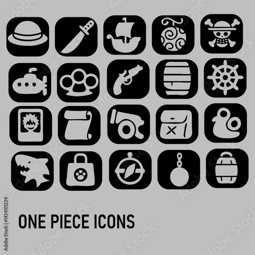 Icon Pack: one piece | Nautical Motifs on Gray Background