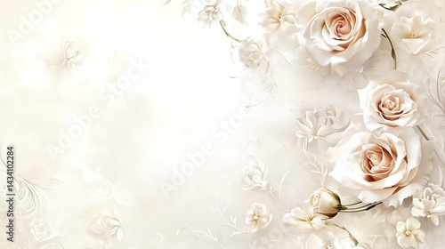 Fototapeta Naklejka Na Ścianę i Meble -  Elegant Cream Roses Floral Border. (1)